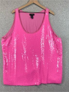 Lane Bryant Hot Pink Sequin Tank Top Size 26/28 colorful fun sparkle